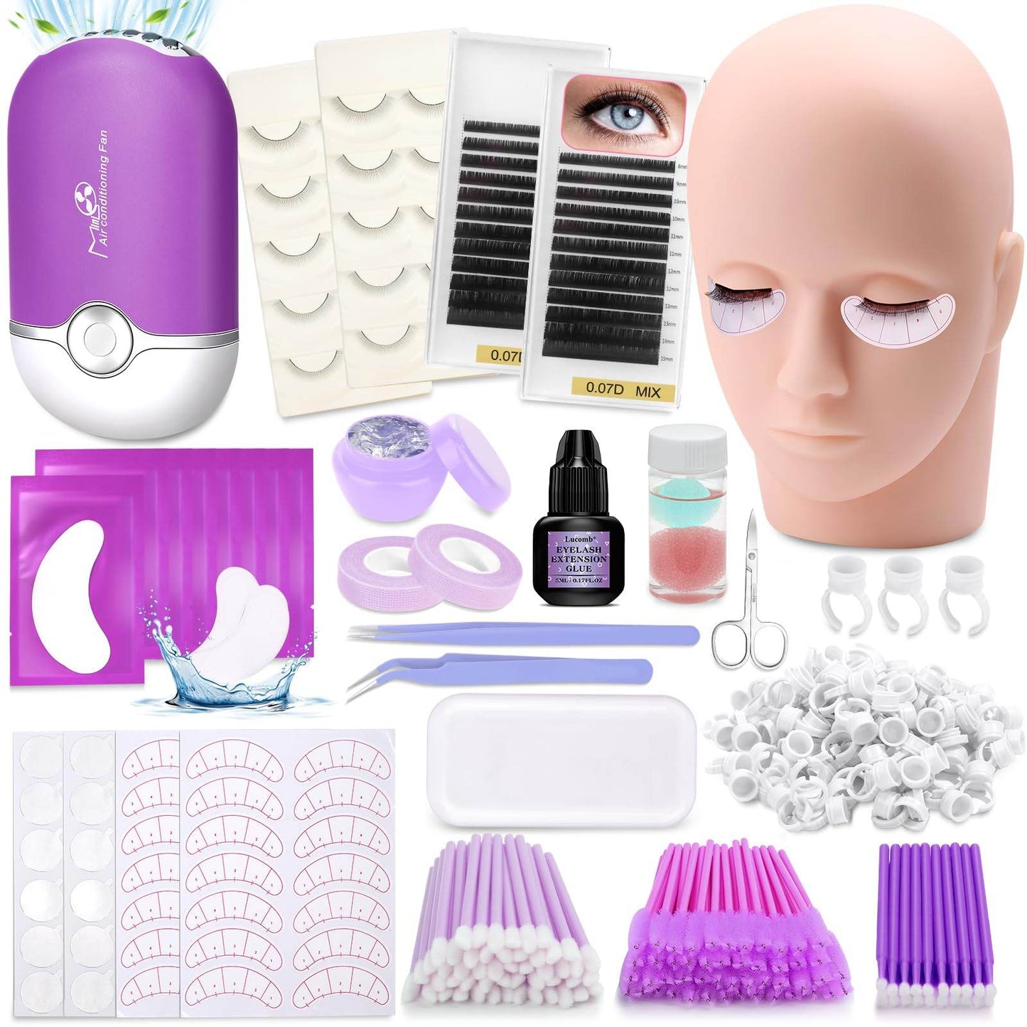Lash Training Kit for Eyelash Extension, 232 Pieces, Individual Lash Kit for Beginner Practice with Everything: Mannequin Head with Removable Eyelids Fan Eyelashes Glue Tweezers Lash Tools Supplies - My Store