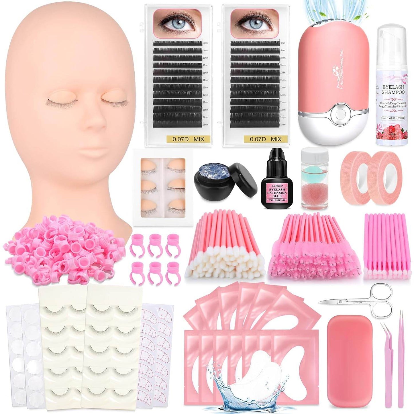 Lash Training Kit for Eyelash Extension, 232 Pieces, Individual Lash Kit for Beginner Practice with Everything: Mannequin Head with Removable Eyelids Fan Eyelashes Glue Tweezers Lash Tools Supplies - My Store