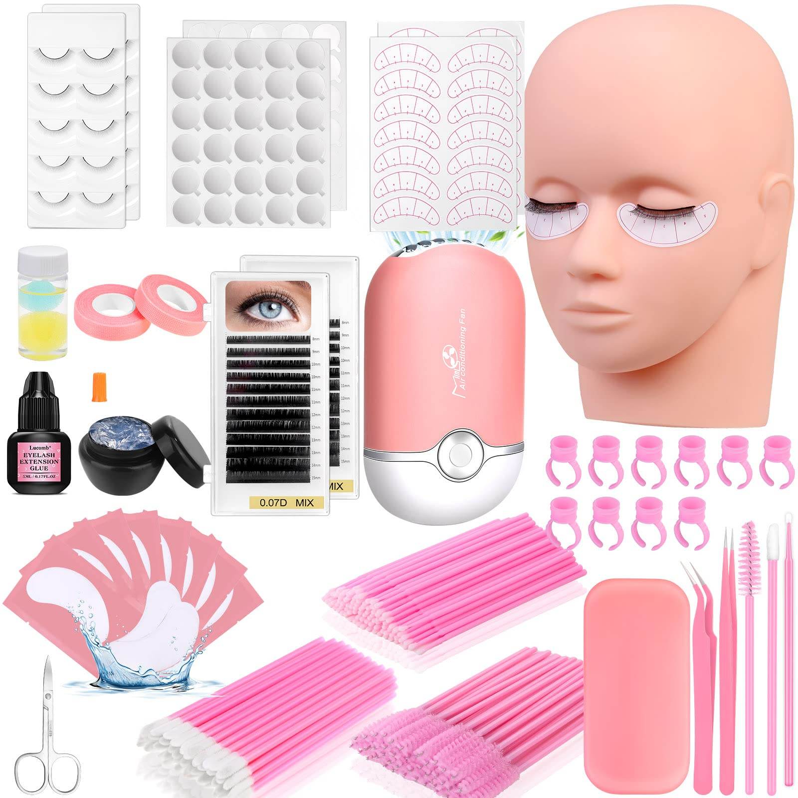 Lash Training Kit for Eyelash Extension, 232 Pieces, Individual Lash Kit for Beginner Practice with Everything: Mannequin Head with Removable Eyelids Fan Eyelashes Glue Tweezers Lash Tools Supplies - My Store