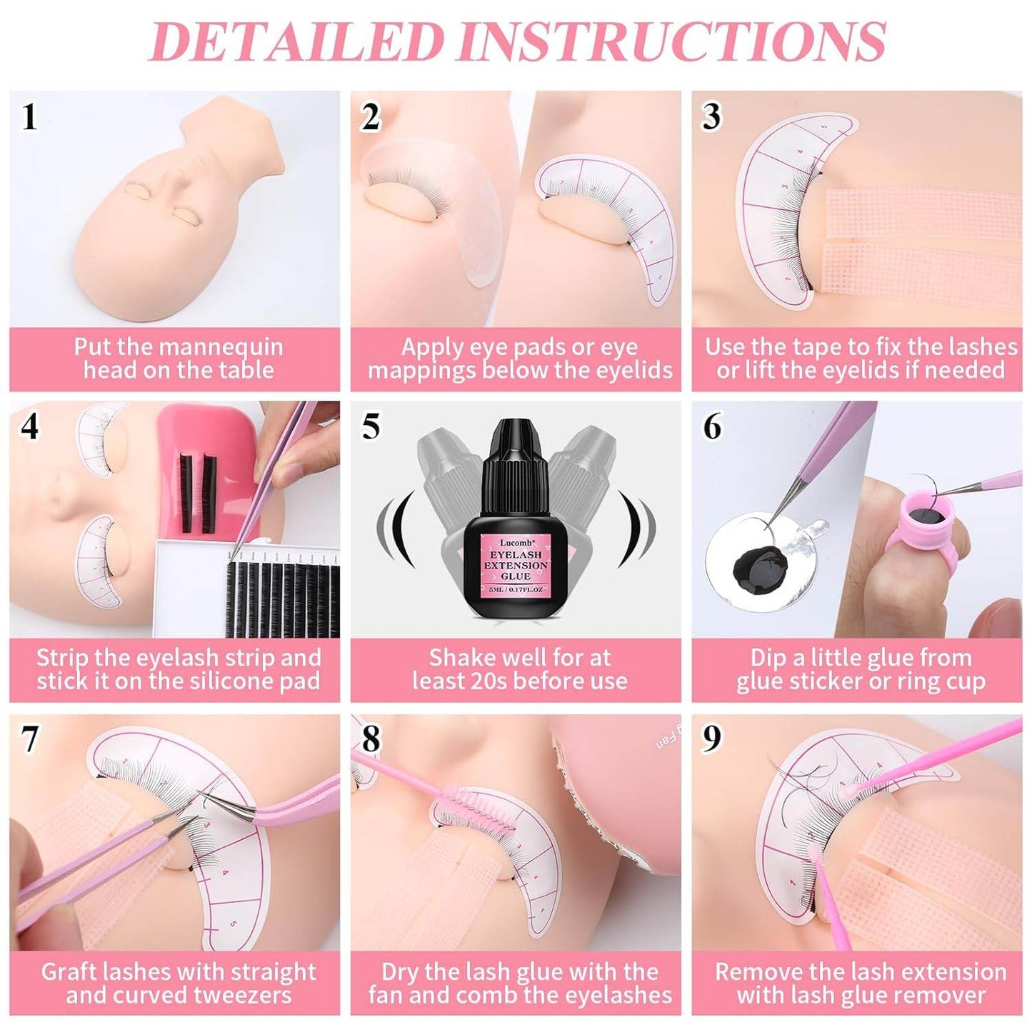 Lash Training Kit for Eyelash Extension, 232 Pieces, Individual Lash Kit for Beginner Practice with Everything: Mannequin Head with Removable Eyelids Fan Eyelashes Glue Tweezers Lash Tools Supplies - My Store