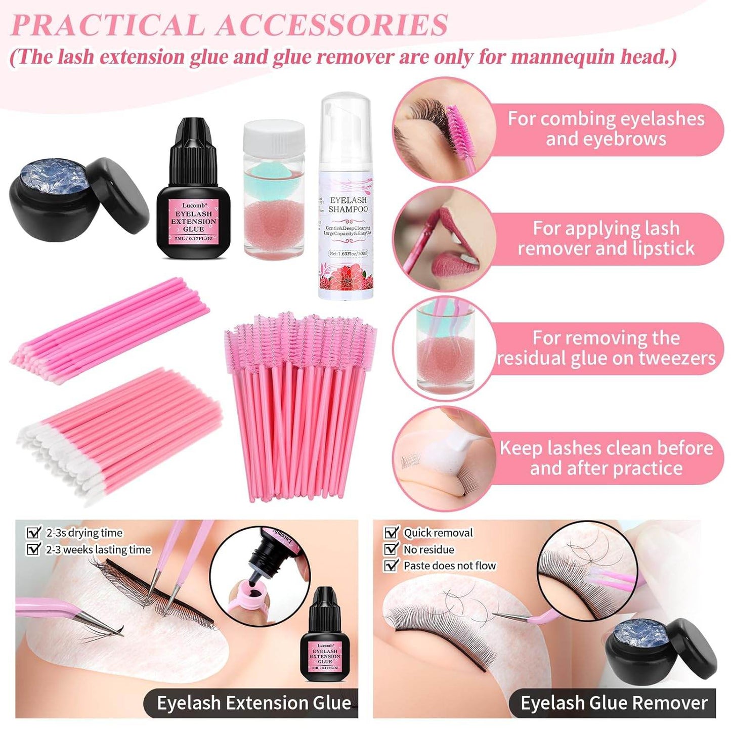 Lash Training Kit for Eyelash Extension, 232 Pieces, Individual Lash Kit for Beginner Practice with Everything: Mannequin Head with Removable Eyelids Fan Eyelashes Glue Tweezers Lash Tools Supplies - My Store