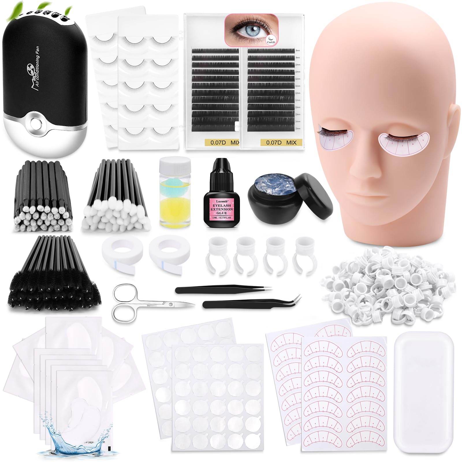 Lash Training Kit for Eyelash Extension, 232 Pieces, Individual Lash Kit for Beginner Practice with Everything: Mannequin Head with Removable Eyelids Fan Eyelashes Glue Tweezers Lash Tools Supplies - My Store